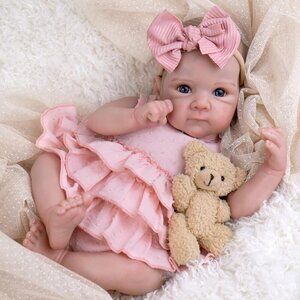 20 Inches Light Pink Realistic Newborn Soft Cloth Body Doll And Feeding Set